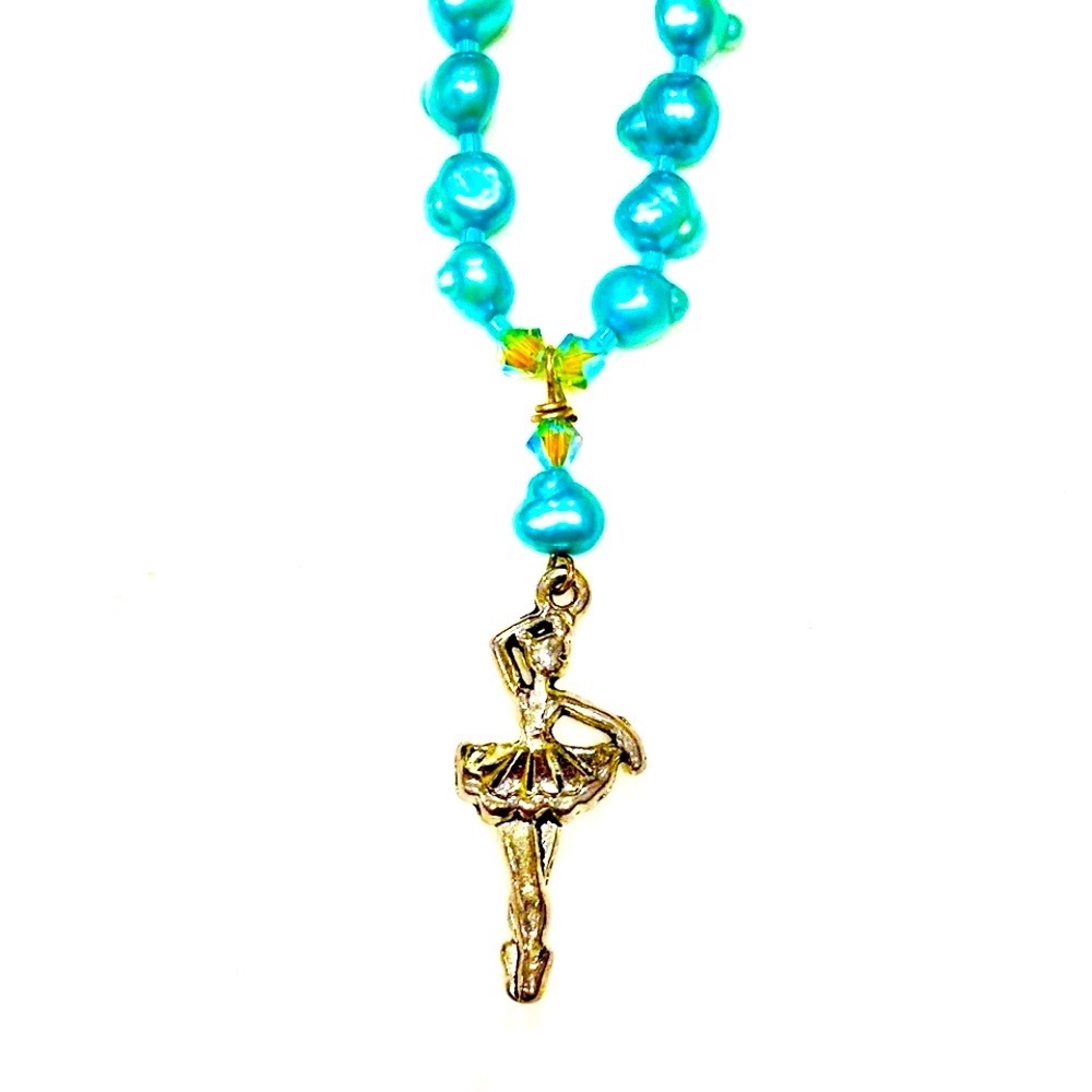Handmade Ballerina in Aqua Nutcracker Christmas Necklace